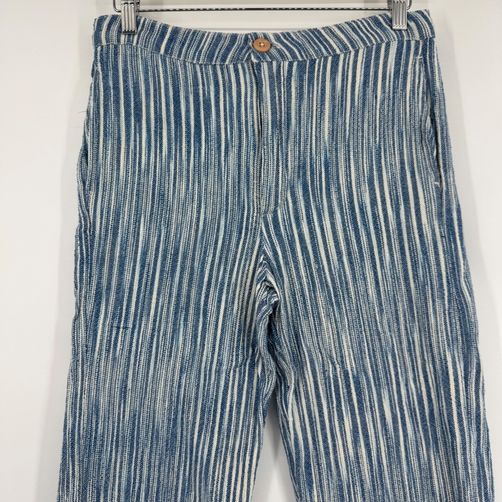 Free People Striped Marta Yarn Wide Leg Crop Pants Womens Size 4 Raw Hem Cotton